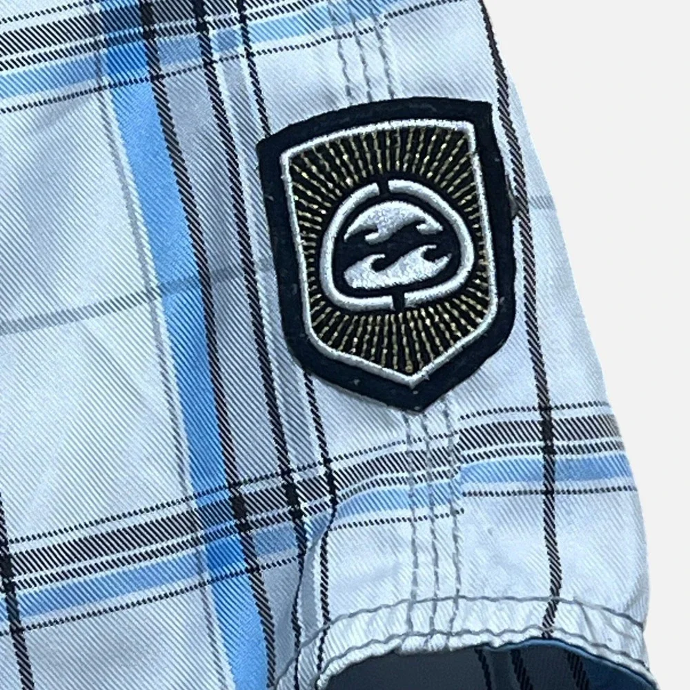 Billabong Mens Board Shorts Plaid Cargo Pocket Size 31 White Blue